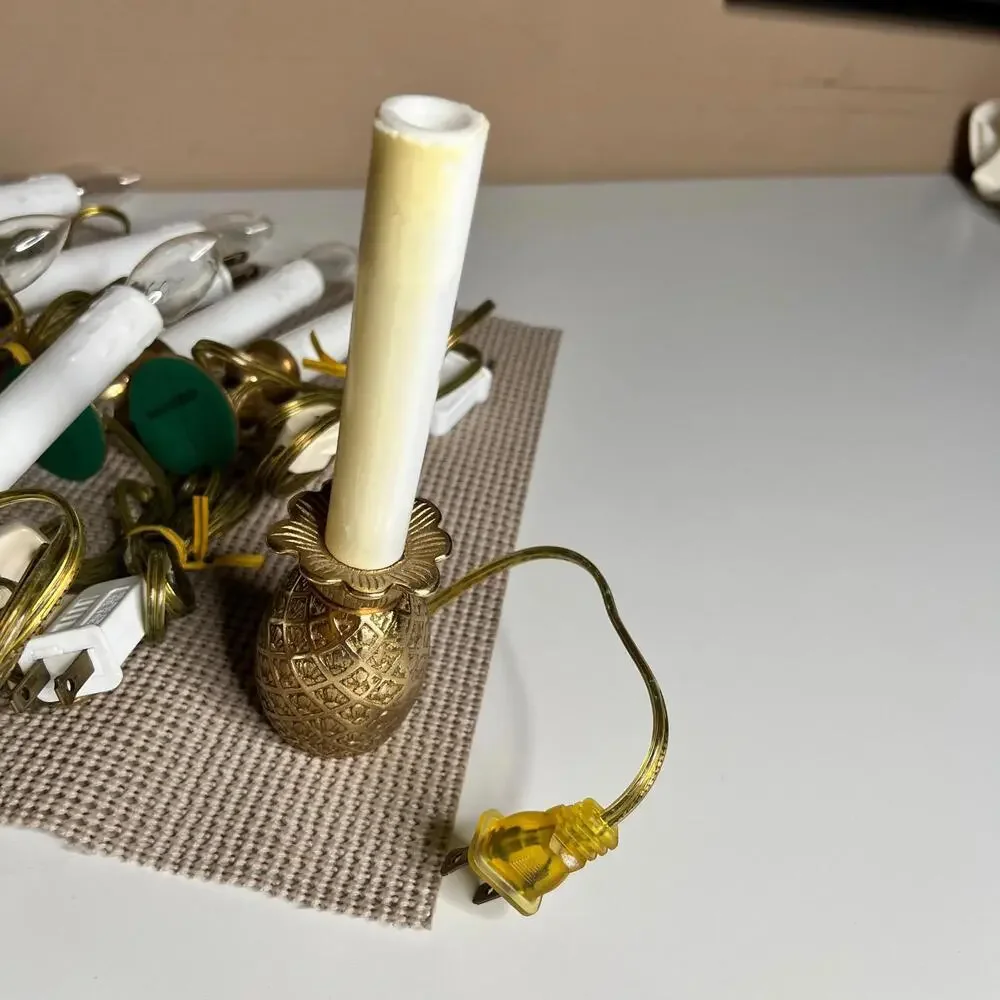 Vintage Brass Electric Window Candles Set Plug In‎ Christmas Colonial Decor